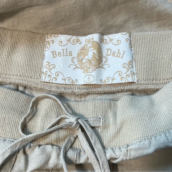 Bella Dahl SM Women’s Tan Linen Stretch Waist Wide-Leg Pants w Pockets - Picture 5 of 6